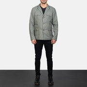 Kajetan Gris Safari Veste en Cuir pour Homme - Vue de profil avec coupe de manche ergonomique
