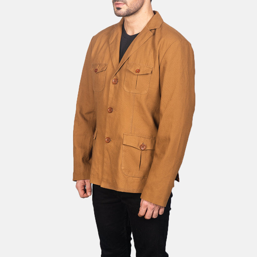 Kajetan Khaki Safari Veste en Cuir pour Homme