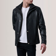 Klen Brown Classic Jacket For Men in Brown Sheepskin Leather - Vue de face &amp; silhouette ajustée | Acheter en ligne