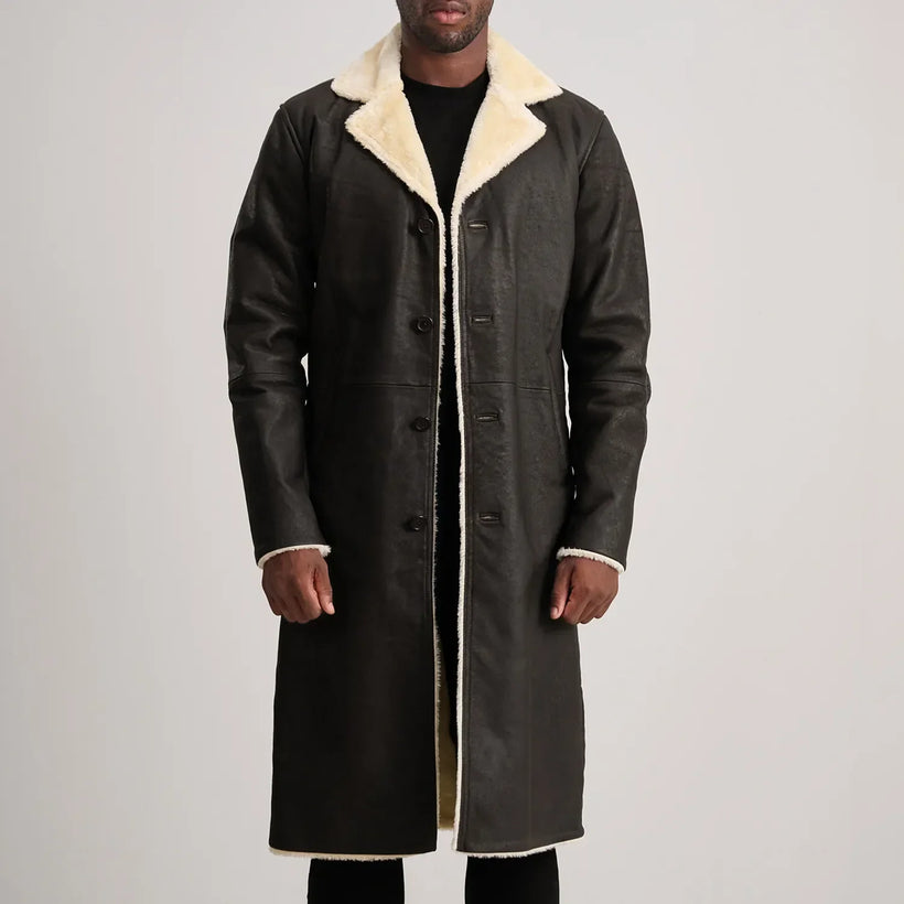 Kolby Marron Shearling Manteau en Cuir pour Homme