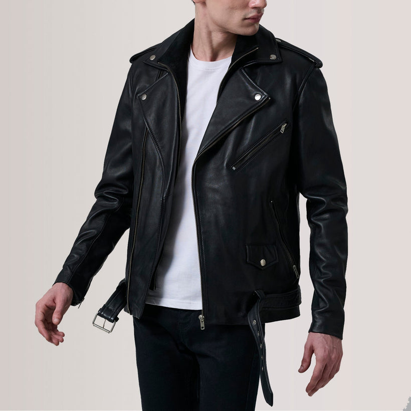 Kole Noir Leather Double Rider Veste en Cuir pour Homme