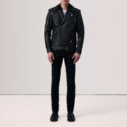 Black Sheepskin Leather Biker Jacket - Vue de dos avec coupe ajustée aux épaules &amp; ourlet soigné