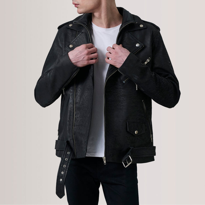 Kole Noir Vieilli Leather Double Rider Veste en Cuir pour Homme