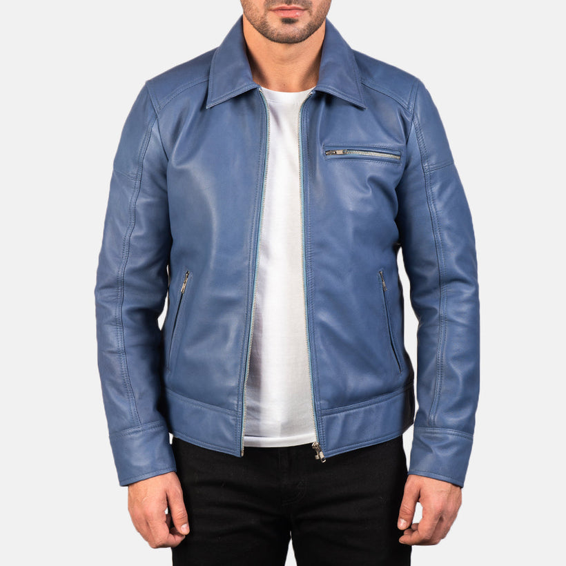 Lavendard Veste Motard en Cuir pour Homme