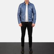 Vue détaillée of Shirt &amp; Zipper with button flap at the bottom Hardware on Men's Lavendard Brown Leather Biker Jacket