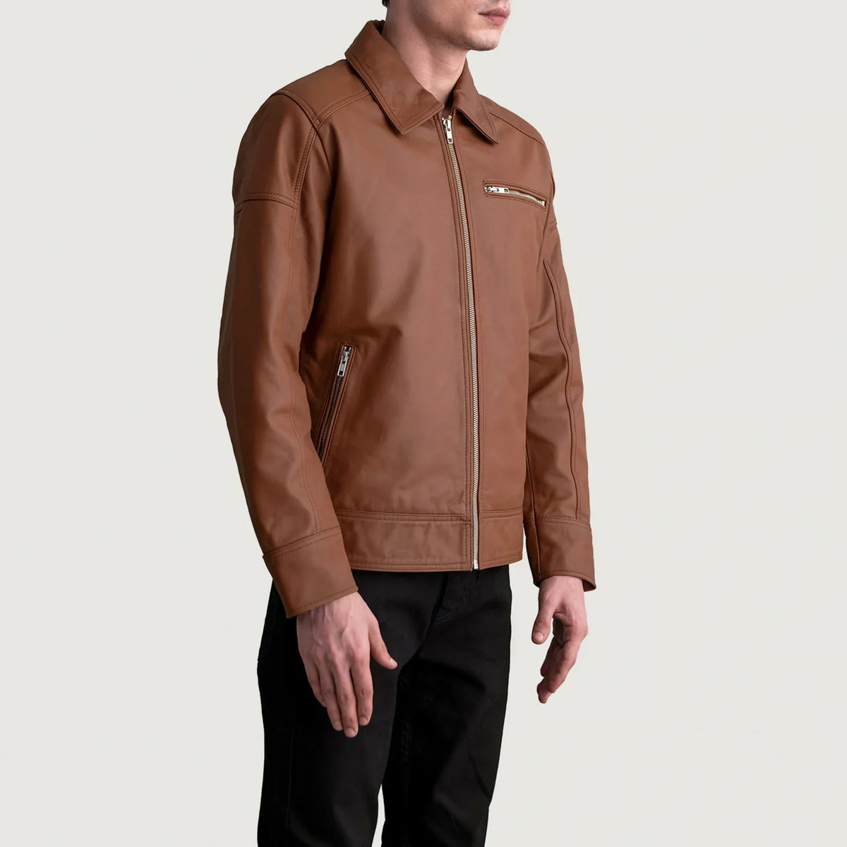 Lavendard Veste Motard en Cuir pour Homme – Vue produit alternative 2