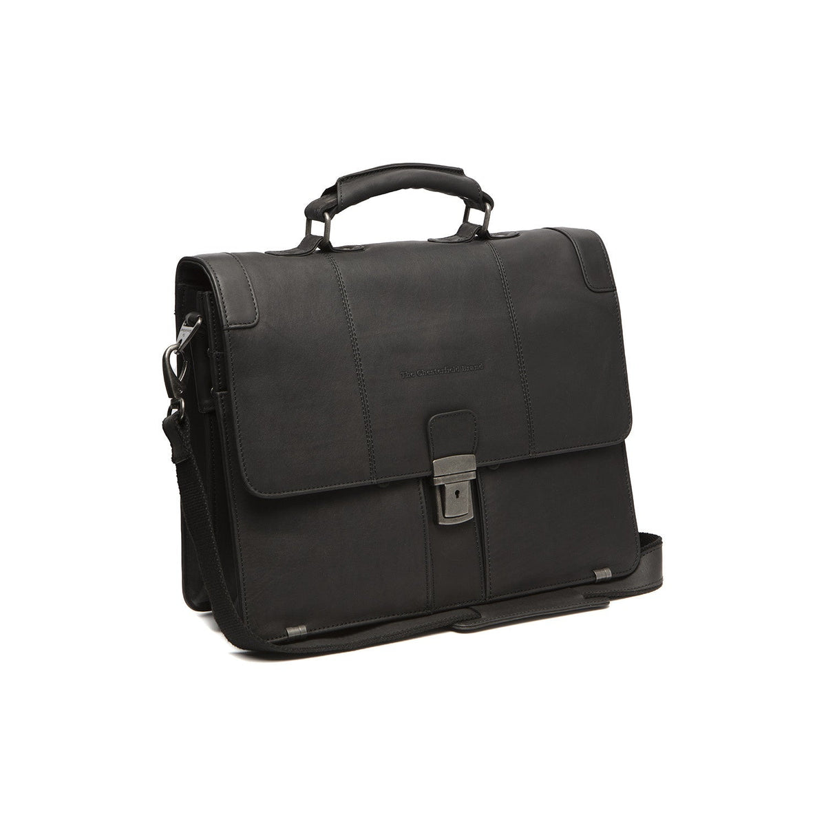 Stuttgart Full-Grain Leather Briefcase pour Femme in Classic 100% Full-Grain Leather - Full Exterior Front Profile View | Acheter en ligne
