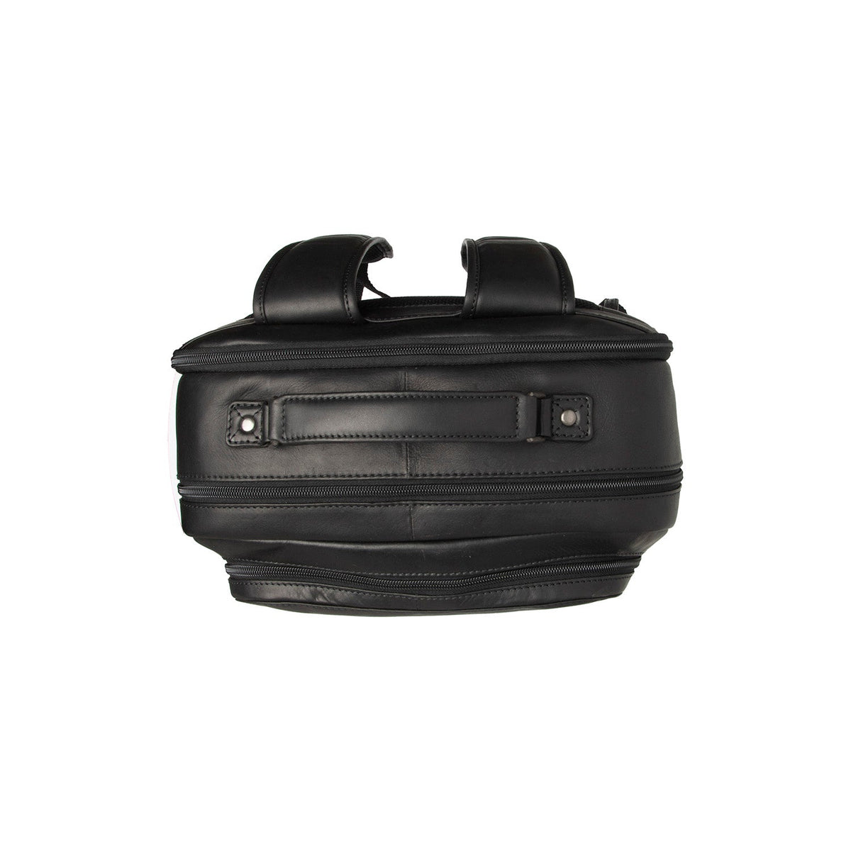 
Solid Antique Brass Hardware & Heavy-Duty Dual Zipper Detail on Lennox Sac à dos d'ordinateur en cuir pleine fleur