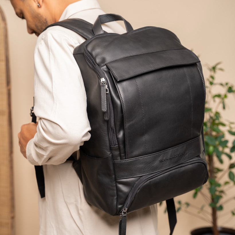 Rich Full-Grain Leather Laptop Backpack pour Homme