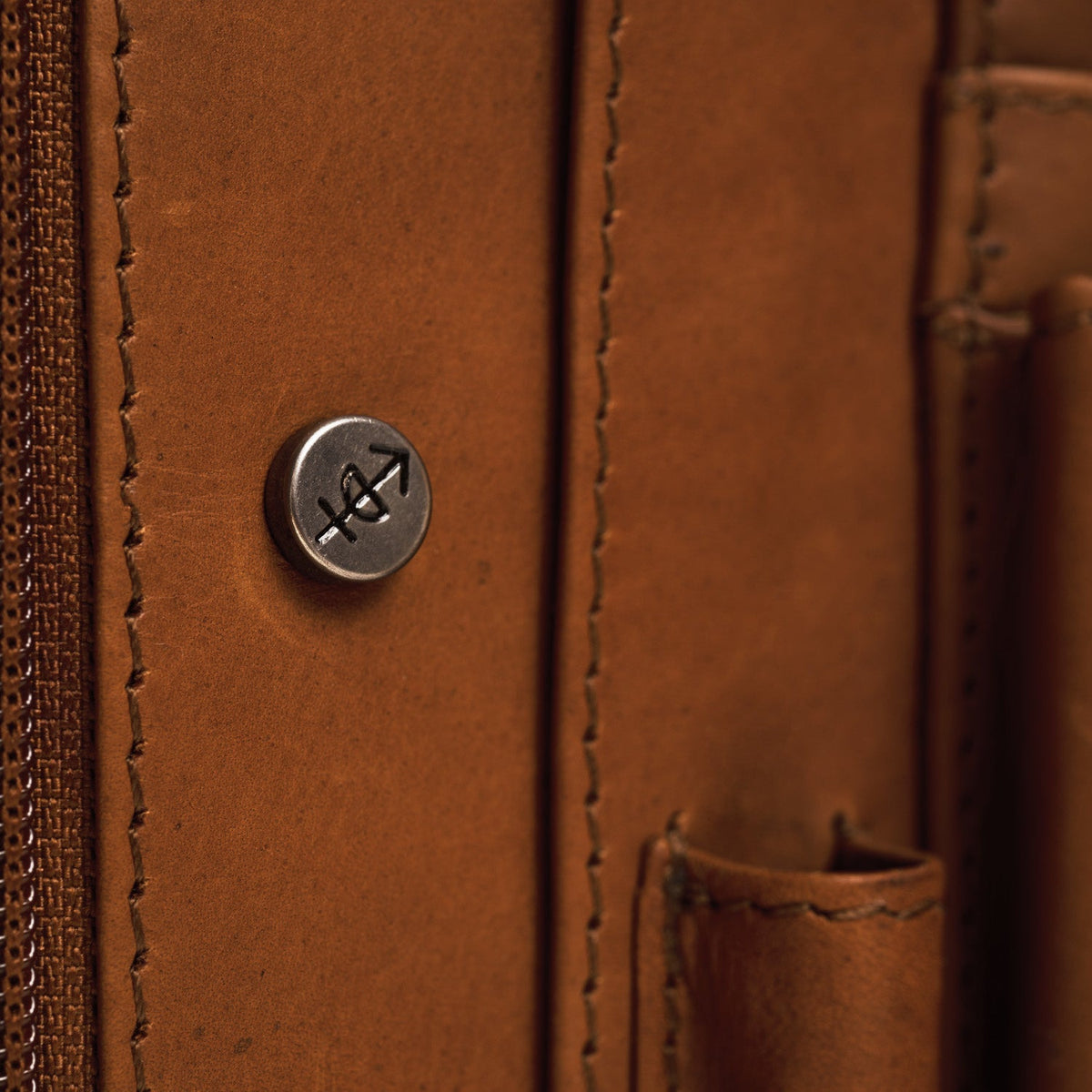 Cognac Leather Portfolio Barnet pour Femme, detail view 4