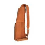Cognac Leather Sling Bag Logan pour Femme, detail view 1