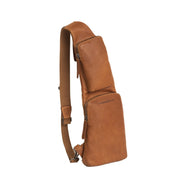 Cognac Leather Sling Bag Logan pour Femme, front view
