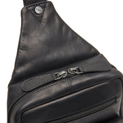 Solid Antique Brass Hardware &amp; Heavy-Duty Dual Zipper Detail on Leather Sling Bag Turelle pour Femme