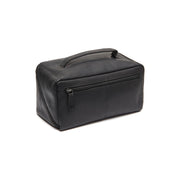Tailored Rib Cuffs &amp; Hem Craftsmanship Construction Detail on Elmia Full-Grain Leather Toiletry Bag pour Femme