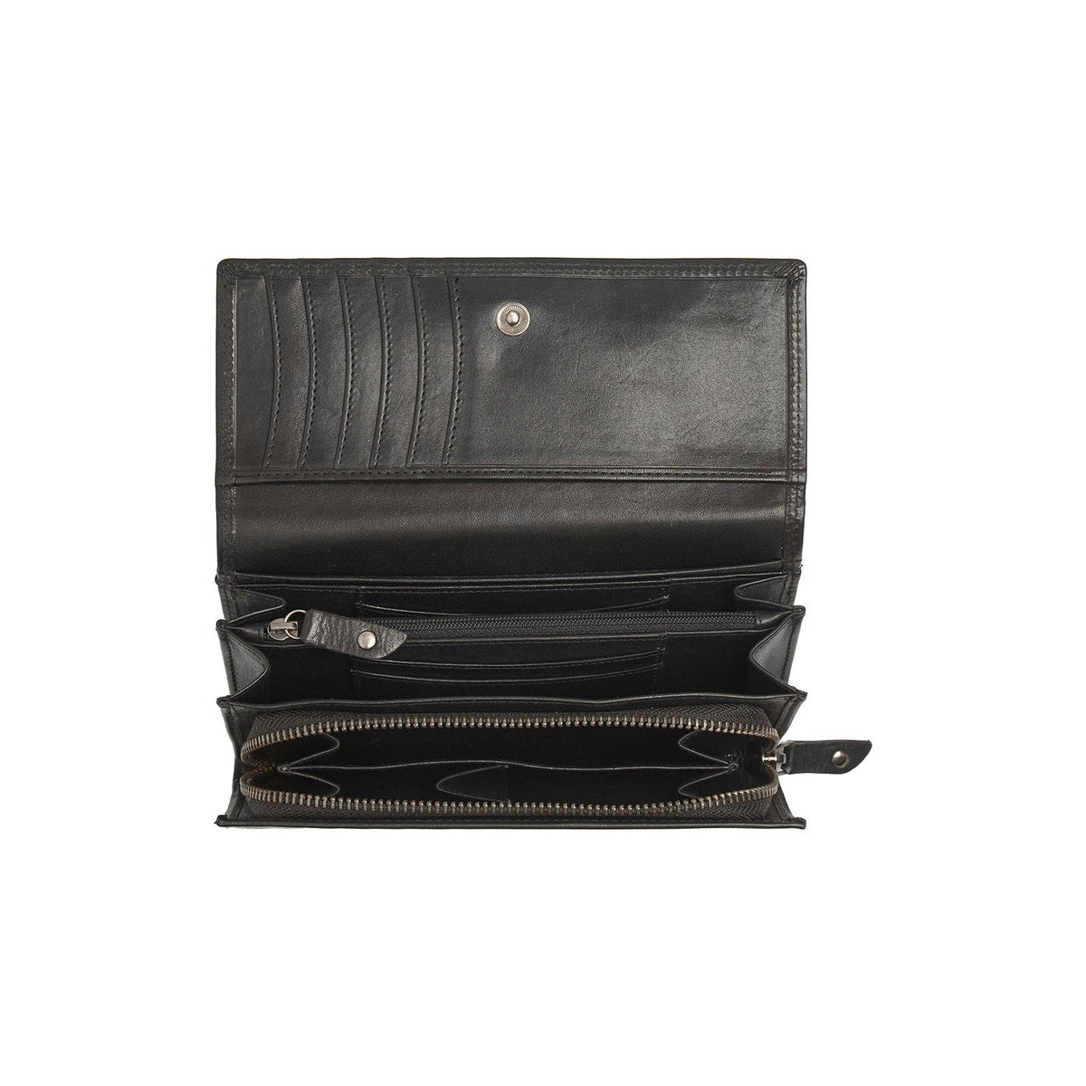Solid Antique Brass Hardware &amp; Heavy-Duty Dual Zipper Detail on Rivalto Full-Grain Portefeuille en Cuir pour Femme