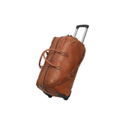 Cognac Leather Weekender Trolley Jayven pour Femme, front view
