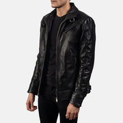 Black Cowhide Leather Biker Jacket - Vue de dos avec coupe ajustée aux épaules &amp; ourlet soigné