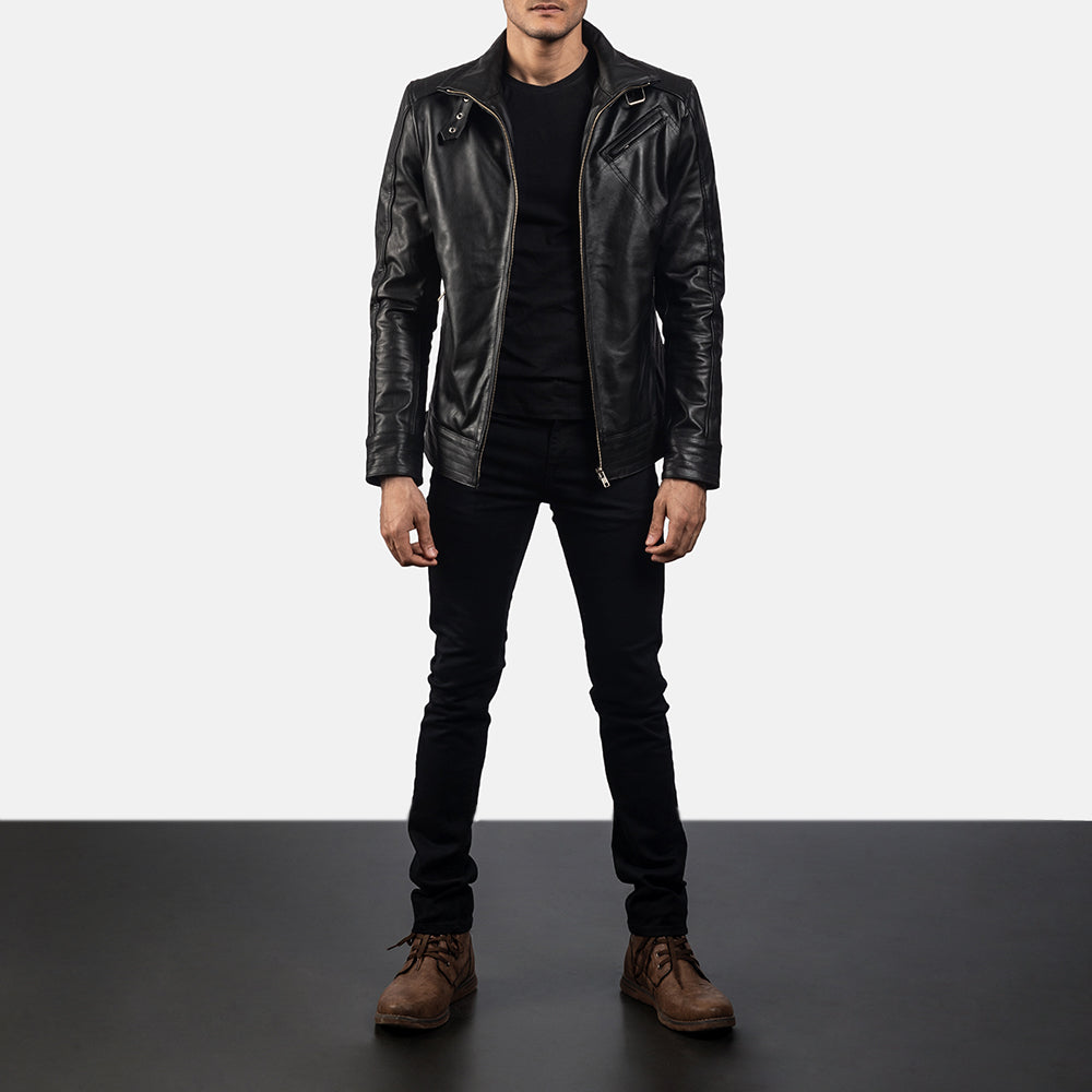 Men's Legacy Noir Veste Motard en Cuir pour Homme - Vue de profil avec coupe de manche ergonomique