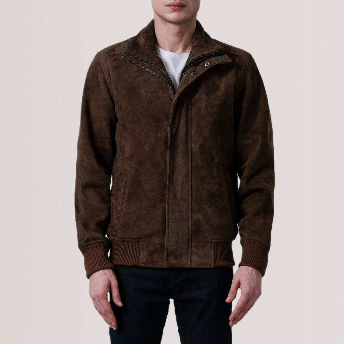 Lester Marron Suede Blouson Bomber en Cuir pour Homme – Vue produit alternative 3