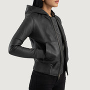 Luna Hooded Blouson Bomber en Cuir pour Femme – Vue produit alternative 2