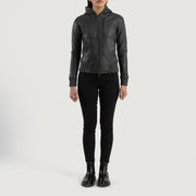 Luna Hooded Blouson Bomber en Cuir pour Femme – Vue produit alternative 3