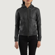 Luna Hooded Blouson Bomber en Cuir pour Femme – Vue produit alternative 4
