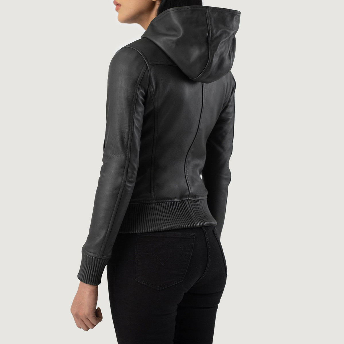 Luna Hooded Blouson Bomber en Cuir pour Femme – Vue produit alternative 5