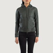Luna Hooded Blouson Bomber en Cuir pour Femme – Vue produit alternative 4
