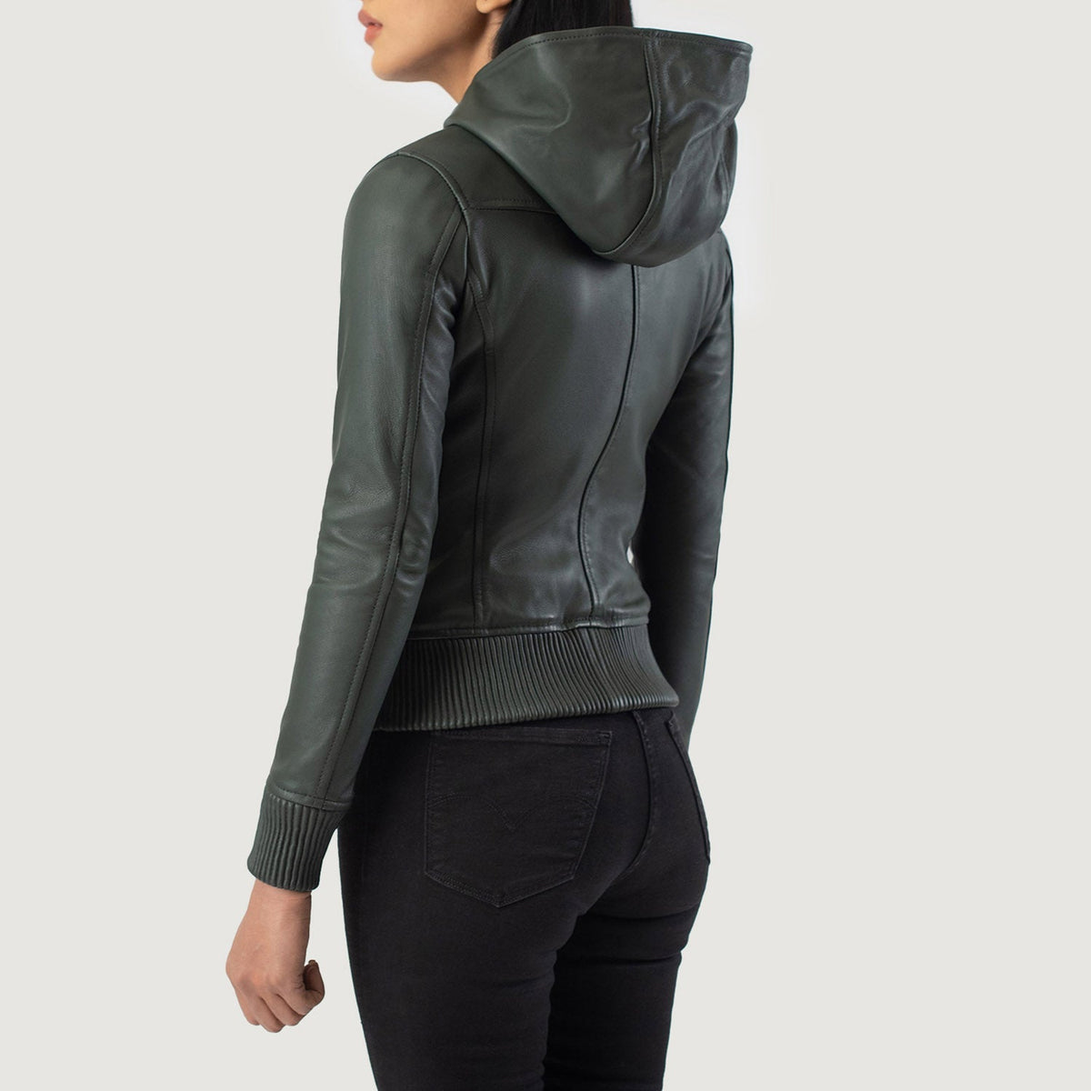 Luna Hooded Blouson Bomber en Cuir pour Femme – Vue produit alternative 5