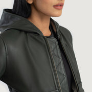 Luna Hooded Blouson Bomber en Cuir pour Femme – Vue produit alternative 6