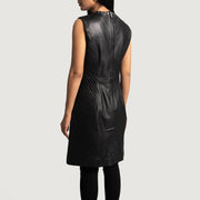 
Luxe Noir Leather Dress pour Femme - Vue de profil mettant en valeur la coupe de manche ergonomique