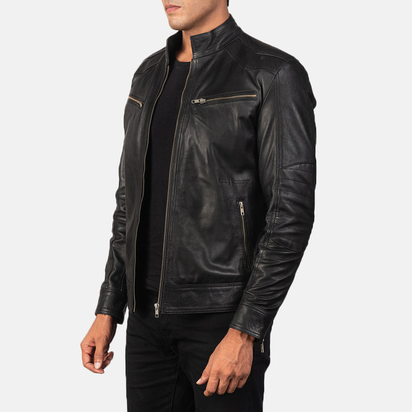 Mack Noir Veste Motard en Cuir pour Homme