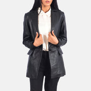Open Hem &amp; Hem Craftsmanship Construction Detail on Women's Marilyn Tan Brown Leather Blazer