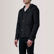 
Marlo Noir Canvas Hooded Work Veste en Cuir pour Homme For Men - Vue de profil mettant en valeur la coupe de manche ergonomique