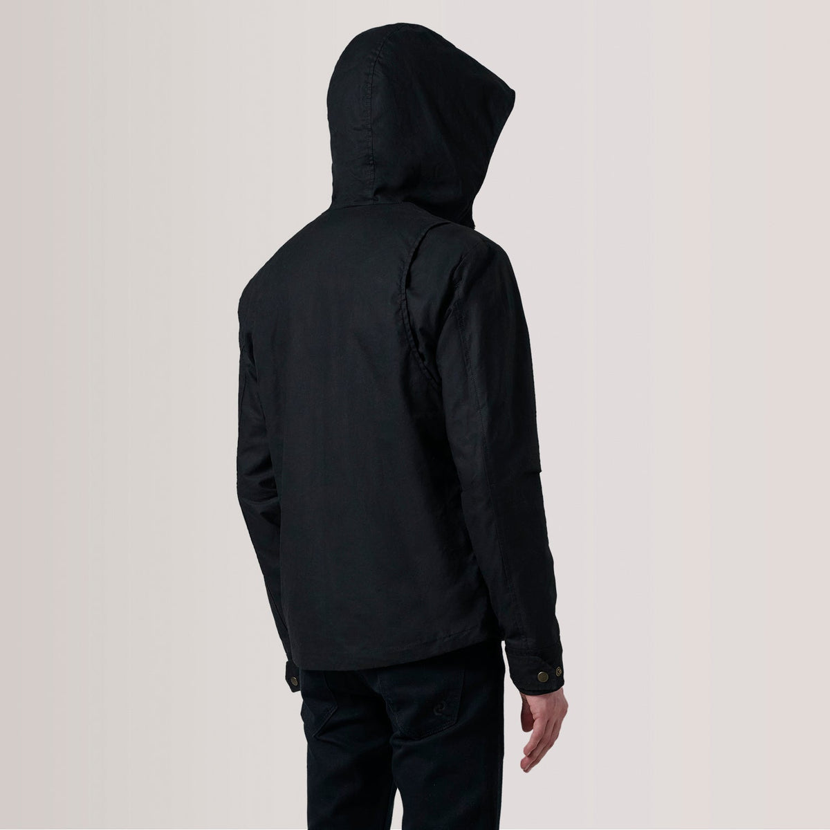 
Vue détaillée of Hooded & Zipper with placket Hardware on Marlo Noir Canvas Hooded Work Veste en Cuir pour Homme For Men