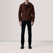 Brown Waxed Cotton Canvas Hooded Jacket - Vue de dos avec coupe ajustée aux épaules &amp; ourlet soigné
