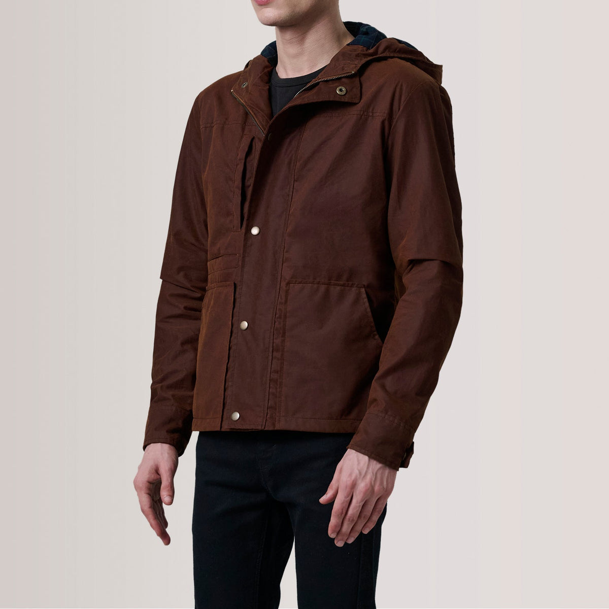 Marlo Marron Canvas Hooded Work Veste en Cuir pour Homme For Men - Vue de profil avec coupe de manche ergonomique