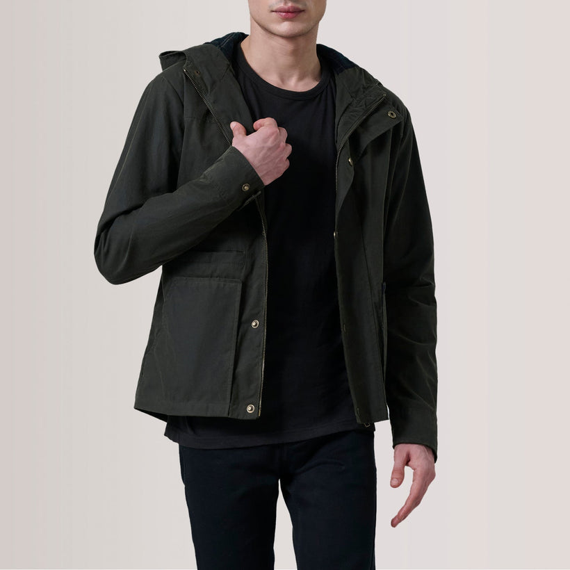Marlo Olive Canvas Hooded Work Veste en Cuir pour Homme