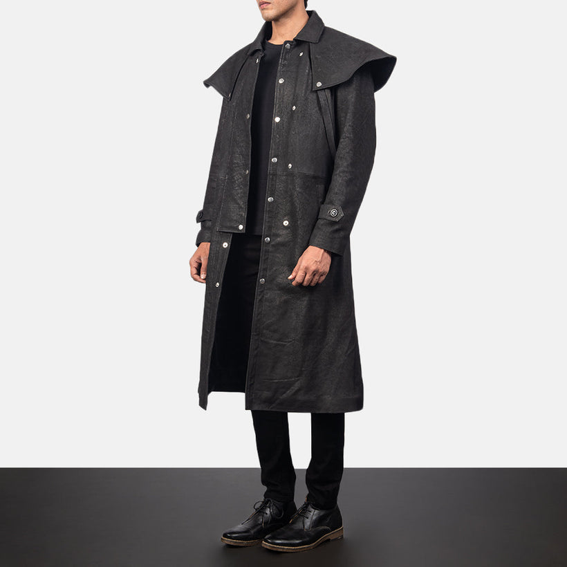 Maverick Noir Leather Duster pour Homme