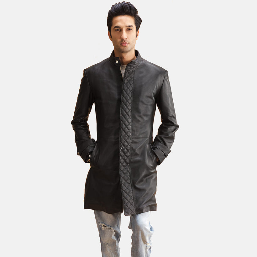 Midlander Matelassé Noir Manteau en Cuir pour Homme