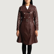 Women's Missoni Bordeaux Trench-Manteau en Cuir en Cuir pour Femme in Maroon Sheepskin Leather - Vue de face &amp; silhouette ajustée | Acheter en ligne