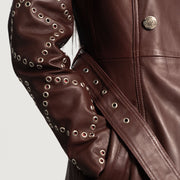 Vue détaillée of Notch &amp; Button &amp; Waist belt Hardware on Women's Missoni Bordeaux Trench-Manteau en Cuir en Cuir pour Femme
