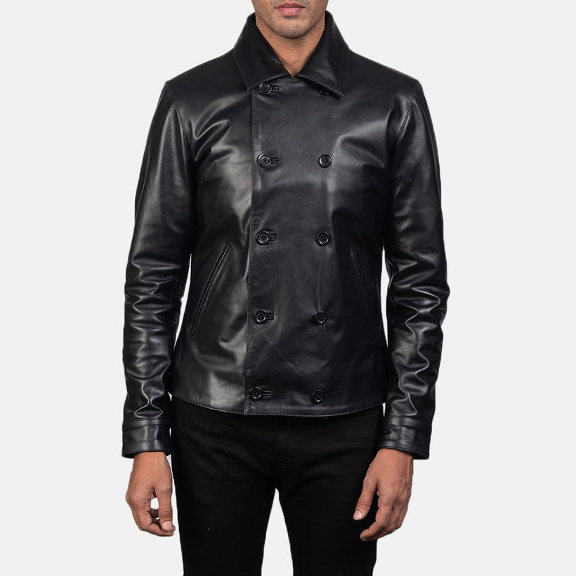 Mod Noir Leather Peacoat pour Homme