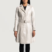 Moonlight Silver Trench-Manteau en Cuir en Cuir pour Femme in Silver Sheepskin Leather - Vue de face &amp; silhouette ajustée | Acheter en ligne