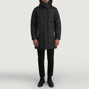 
Moore Noir Hooded Parka pour Homme - Vue de profil mettant en valeur la coupe de manche ergonomique