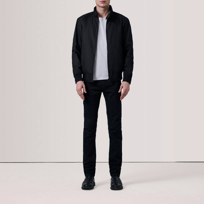 Morrison Noir Canvas Blouson Bomber en Cuir pour Homme