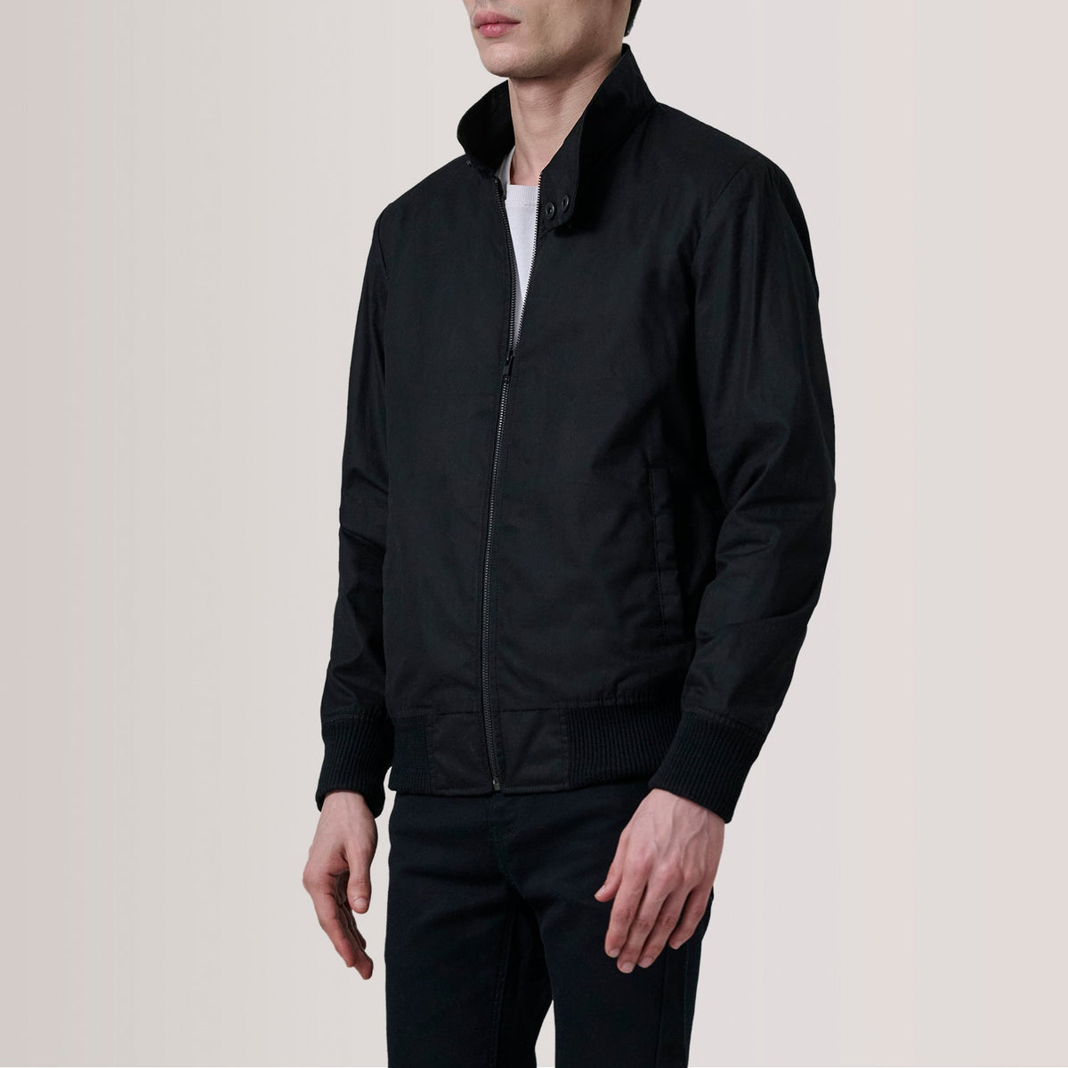 Morrison Noir Canvas Blouson Bomber en Cuir pour Homme For Men - Vue de profil avec coupe de manche ergonomique
