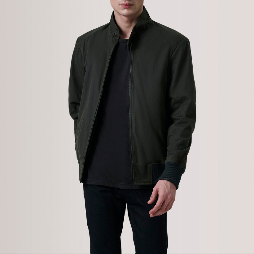 Morrison Olive Canvas Blouson Bomber en Cuir pour Homme