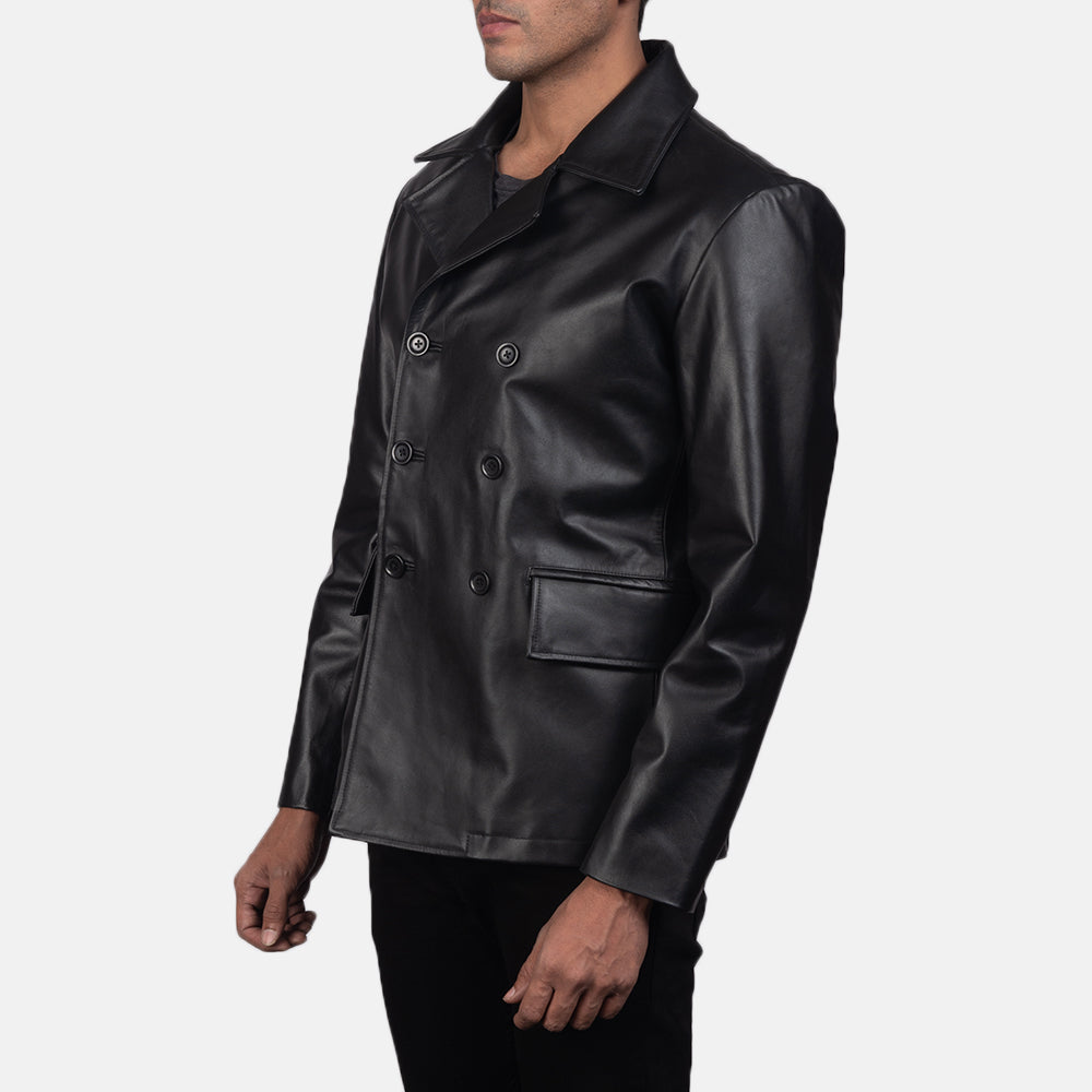Black Cowhide leather Blazer - Vue de dos avec coupe ajustée aux épaules &amp; ourlet soigné