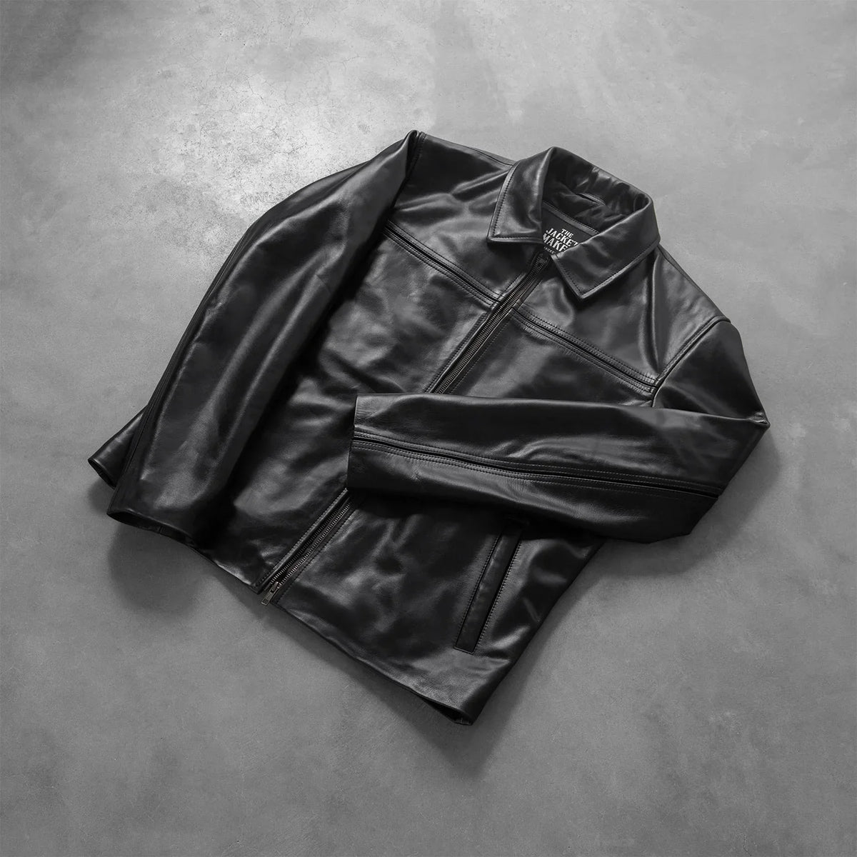 Open hem &amp; Hem Craftsmanship Construction Detail on Men's Mystical Black Leather Jacket